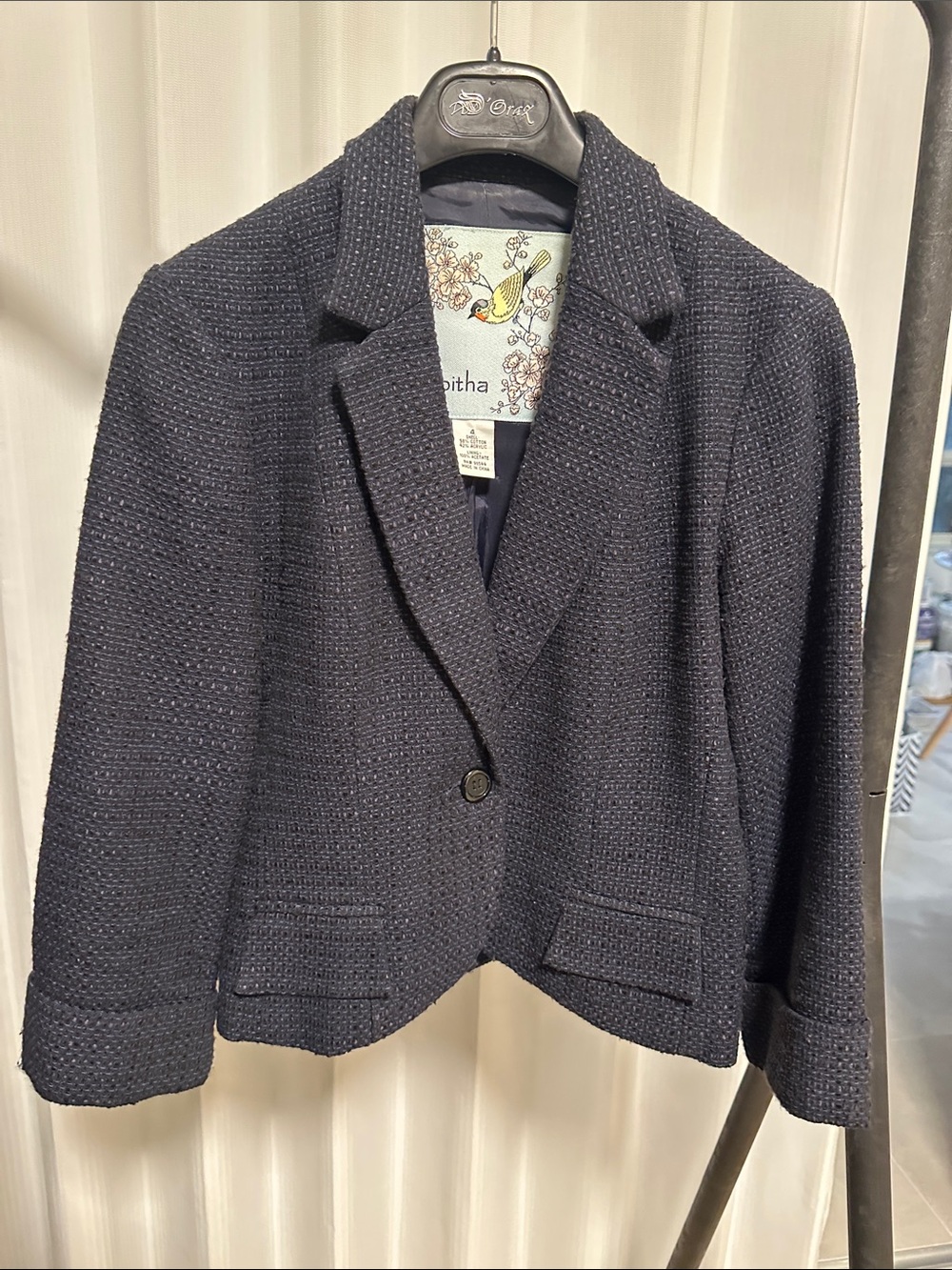 Anthropologie Dark Navy Textured Bouclé Blazer
